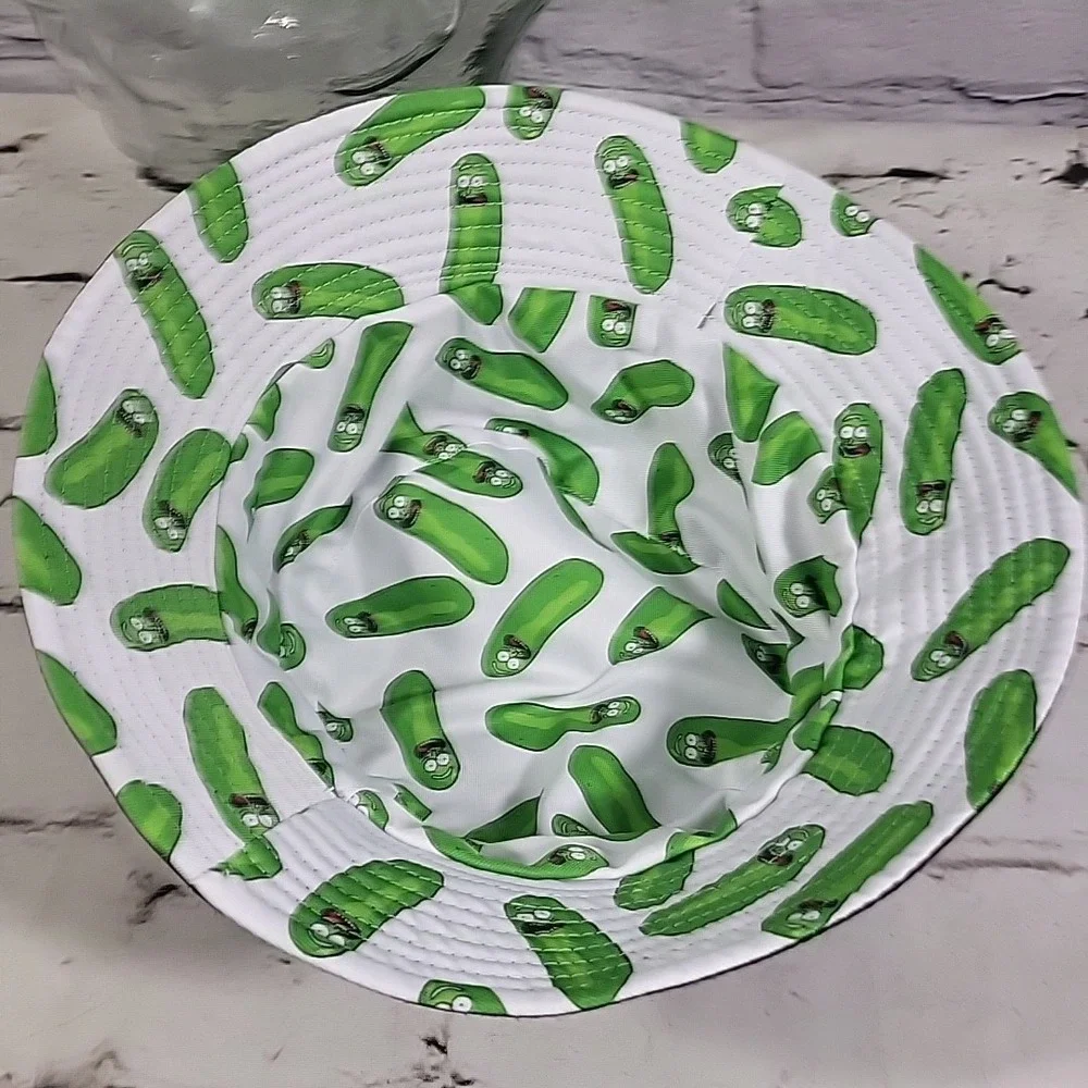 Rick And Morty Pickle Rick Bucket Hat Adult OSFA Reversible‎ Solid Black Sun Cap